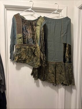 Midnight Velvet Olive Green Mixed-Media Maxi Skirt and top